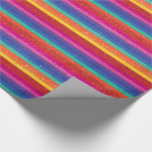 Gestreepte multigekleurde glitterafdrukken cadeaupapier (Hoek)