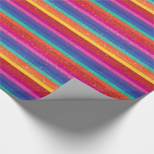 Gestreepte multigekleurde glitterafdrukken cadeaupapier (Hoek)