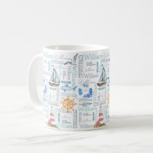 Gestreepte naam zeevervuiling koffiemok (Voorkant links)