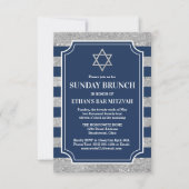 Gestreepte Navy Grey Bar Mitzvah Ster van David Br Kaart (Voorkant)