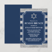 Gestreepte Navy Grey Bar Mitzvah Ster van David Br Kaart (Voorkant / Achterkant)