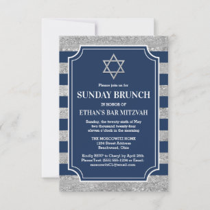 Gestreepte Navy Grey Bar Mitzvah Ster van David Br Kaart
