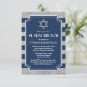 Gestreepte Navy Grijs Bar Mitzvah Ster van David B Kaart (Staand voorkant)
