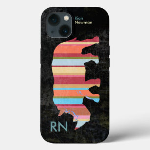 gestreepte neushoorn met monogram Case-Mate iPhone case