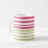 gestreepte olijf roze  koffiemok (Voorkant links)