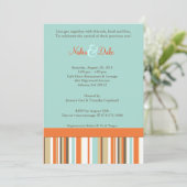 Gestreepte oranje en blauwe babydoucheuitnodiging kaart (Staand voorkant)