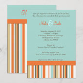 Gestreepte oranje en blauwe babydoucheuitnodiging kaart (Voorkant / Achterkant)