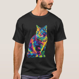 Gestreepte Oranje Kat Popart T-shirt