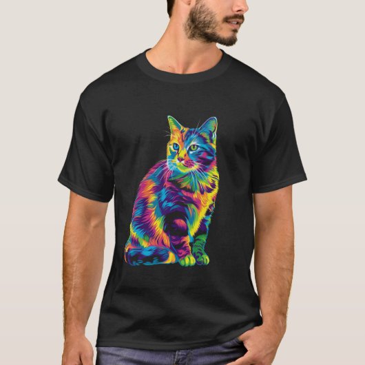 Gestreepte Oranje Kat Popart T-shirt (Voorkant)