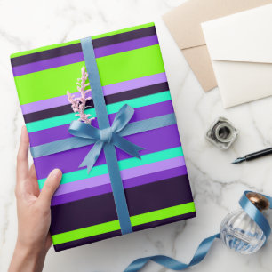 Gestreepte Paarse, Aqua & Chartreuse Modern Gift W Cadeaupapier