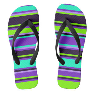 Gestreepte Paarse Aqua & Chartreuse Unisex Teensli Teenslippers