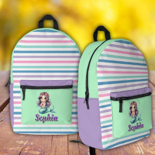 Gestreepte paarse en munt zeemeermin Print Cut Naa Bedrukte Rugzak