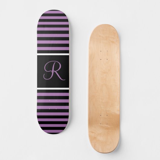 Gestreepte Paarse en zwarte Custom Initiaal Letter Persoonlijk Skateboard (Voorkant)