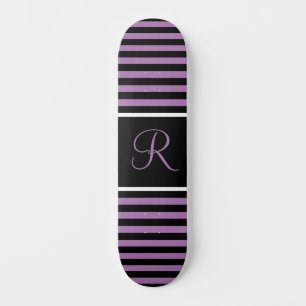 Gestreepte Paarse en zwarte Custom Initiaal Letter Persoonlijk Skateboard