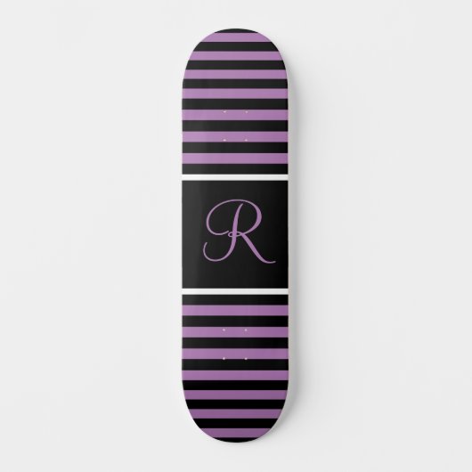 Gestreepte Paarse en zwarte Custom Initiaal Letter Persoonlijk Skateboard (Voorkant)