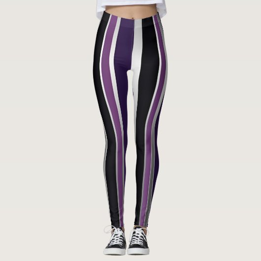 Gestreepte paarse en zwarte leggings (Voorkant)