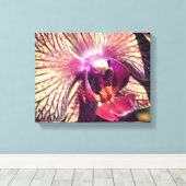 Gestreepte Paarse orchidee ventilator dicht Canvas Afdruk (Insitu (Houten vloer))