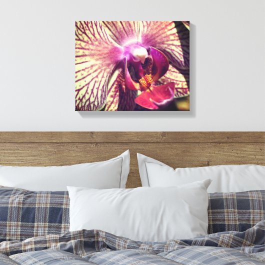 Gestreepte Paarse orchidee ventilator dicht Canvas Afdruk (Insitu (Slaapkamer))