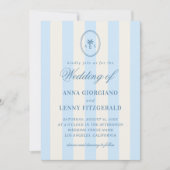 Gestreepte Palm Tree Monogram Classy Beach Wedding Kaart (Voorkant)