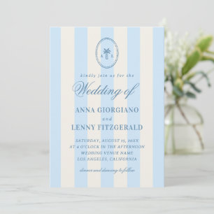 Gestreepte Palm Tree Monogram Classy Beach Wedding Kaart