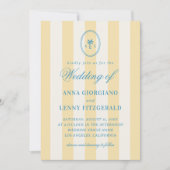 Gestreepte Palm Tree Monogram Classy Beach Wedding Kaart (Voorkant)