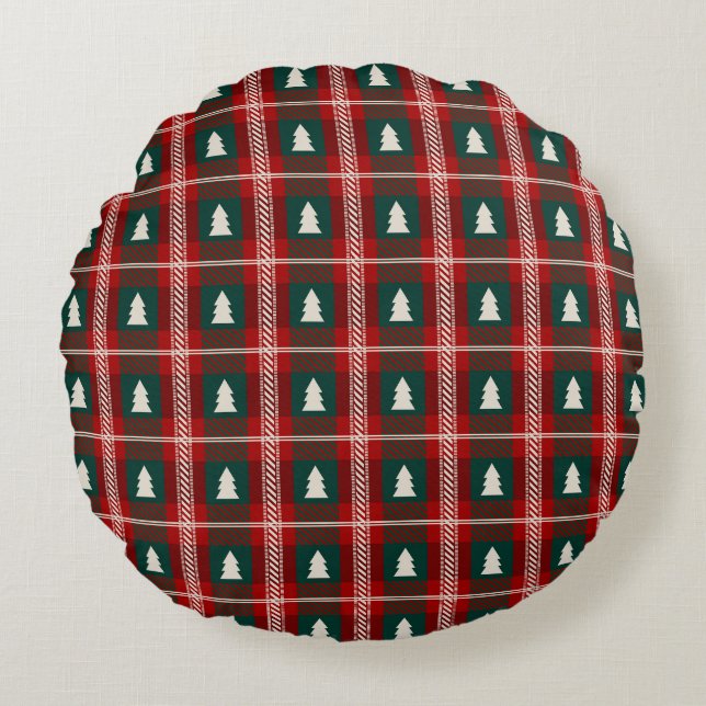 Gestreepte Patchwork Kerstboom Patroon Rond Kussen (Voorkant)