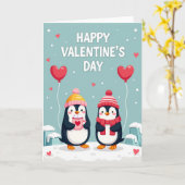Gestreepte Pinguïns Valentijnsdagkaart Kaart (Gele Bloem)