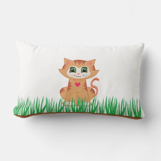 Gestreepte poes kat & plant kussen (Voorkant)