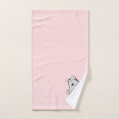 Gestreepte poes & naam tekst op lichtroze bad handdoek (Handdoek)