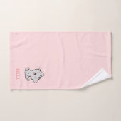 Gestreepte poes & naam tekst op lichtroze bad handdoek (Handdoek)