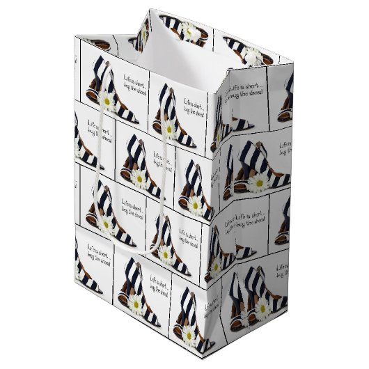 Gestreepte pompen met madeliefje medium cadeauzakje (Voorkant Gekanteld)