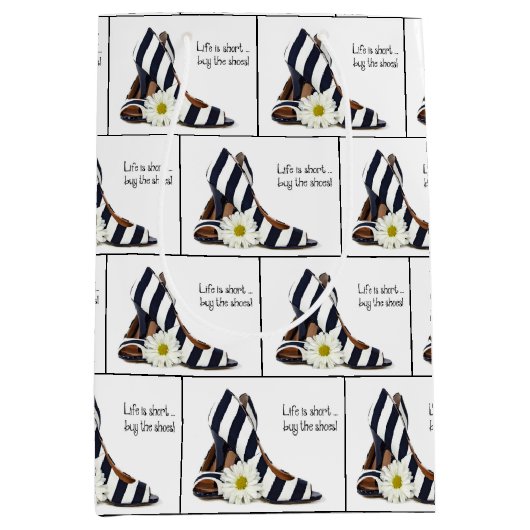 Gestreepte pompen met madeliefje medium cadeauzakje (Voorkant)