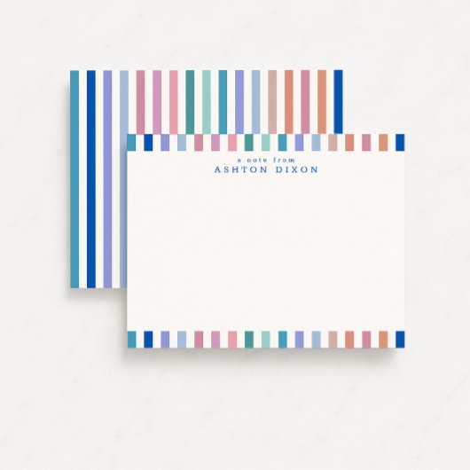 Gestreepte Rand Blauwe Accent Moderne Notitiekaart Notitiekaartje