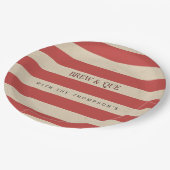 Gestreepte Red/Tan | Brew en 'Kwaliteit op maat' Papieren Bordje (Gekanteld)