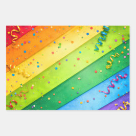 Gestreepte Regenboog met confetti Inpakpapier Vel