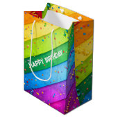 Gestreepte Regenboog met confetti Medium Cadeauzakje (Voorkant Gekanteld)