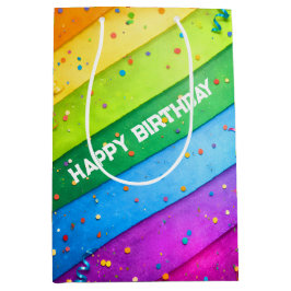Gestreepte Regenboog met confetti Medium Cadeauzakje