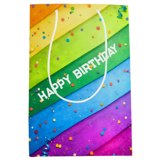 Gestreepte Regenboog met confetti Medium Cadeauzakje (Voorkant)