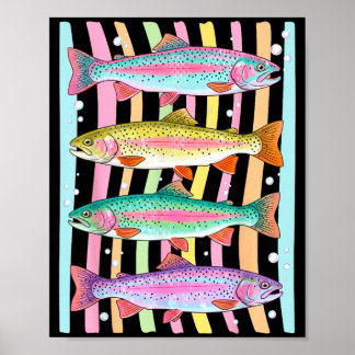 Gestreepte regenboogforel vissen buiten vis zomer poster