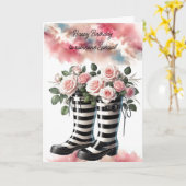 Gestreepte regenlaarzen en Rosesa Verjaardag Kaart (Gele Bloem)