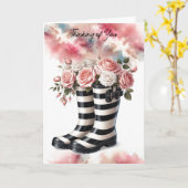 Gestreepte regenlaarzen en Rozen Denken aan jou Kaart (Gele Bloem)