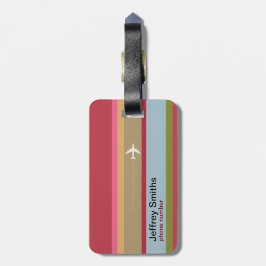 Gestreepte reis wereldkaart gepersonaliseerd bagagelabel (Achterkant verticaal)