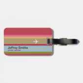 Gestreepte reis wereldkaart gepersonaliseerd bagagelabel (Achterkant horizontaal)