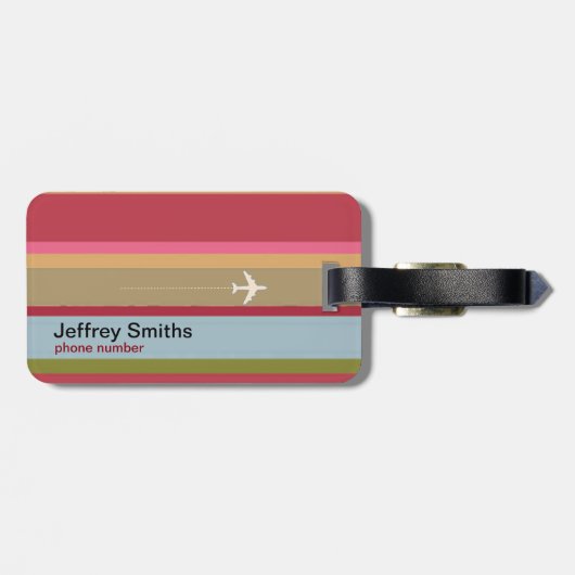 Gestreepte reis wereldkaart gepersonaliseerd bagagelabel (Achterkant horizontaal)