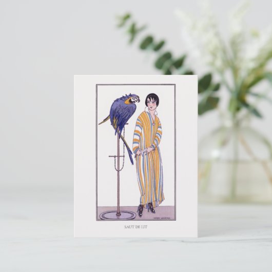 Gestreepte Robe Parrot Wegener Mode Illustratie Briefkaart (Staand voorkant)