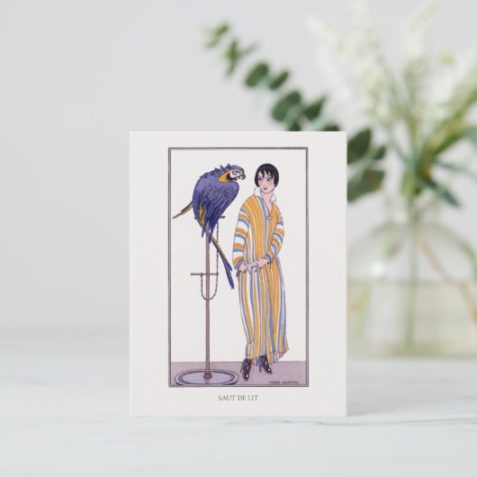 Gestreepte Robe Parrot Wegener Mode Illustratie Briefkaart (Staand voorkant)