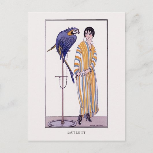 Gestreepte Robe Parrot Wegener Mode Illustratie Briefkaart (Voorkant)
