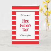 Gestreepte rode 1e Vaderdag zoon Kaart (Gele Bloem)