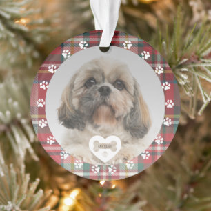 Gestreepte Rode Check Shih Tzu Hond Dier Foto Kers Ornament