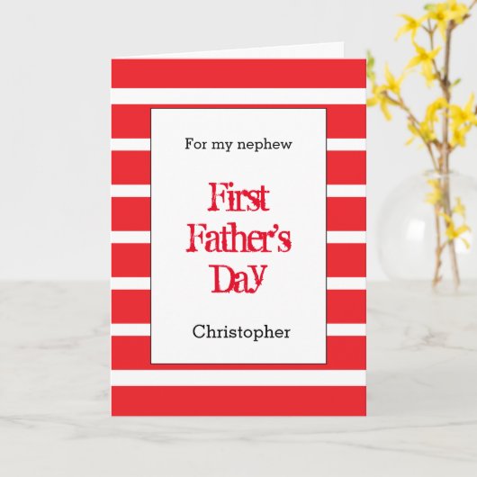 Gestreepte rode eerste Vaderdag Nephew Kaart (Gele Bloem)